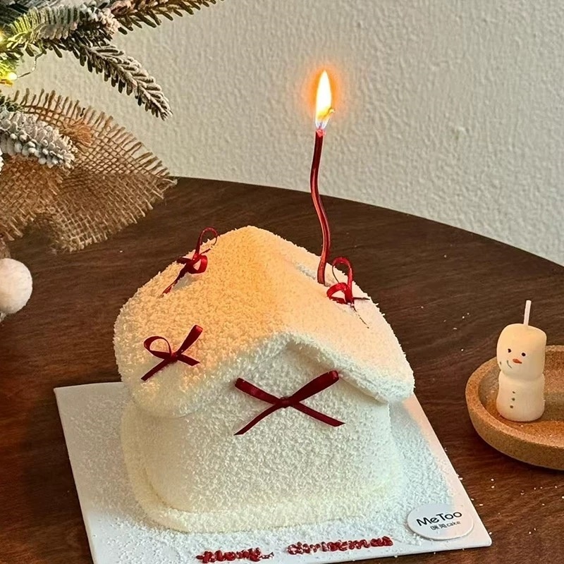 2026网红简约雪屋圣诞节蛋糕装饰丝带蝴蝶结曲线蜡烛节日烘焙装扮
