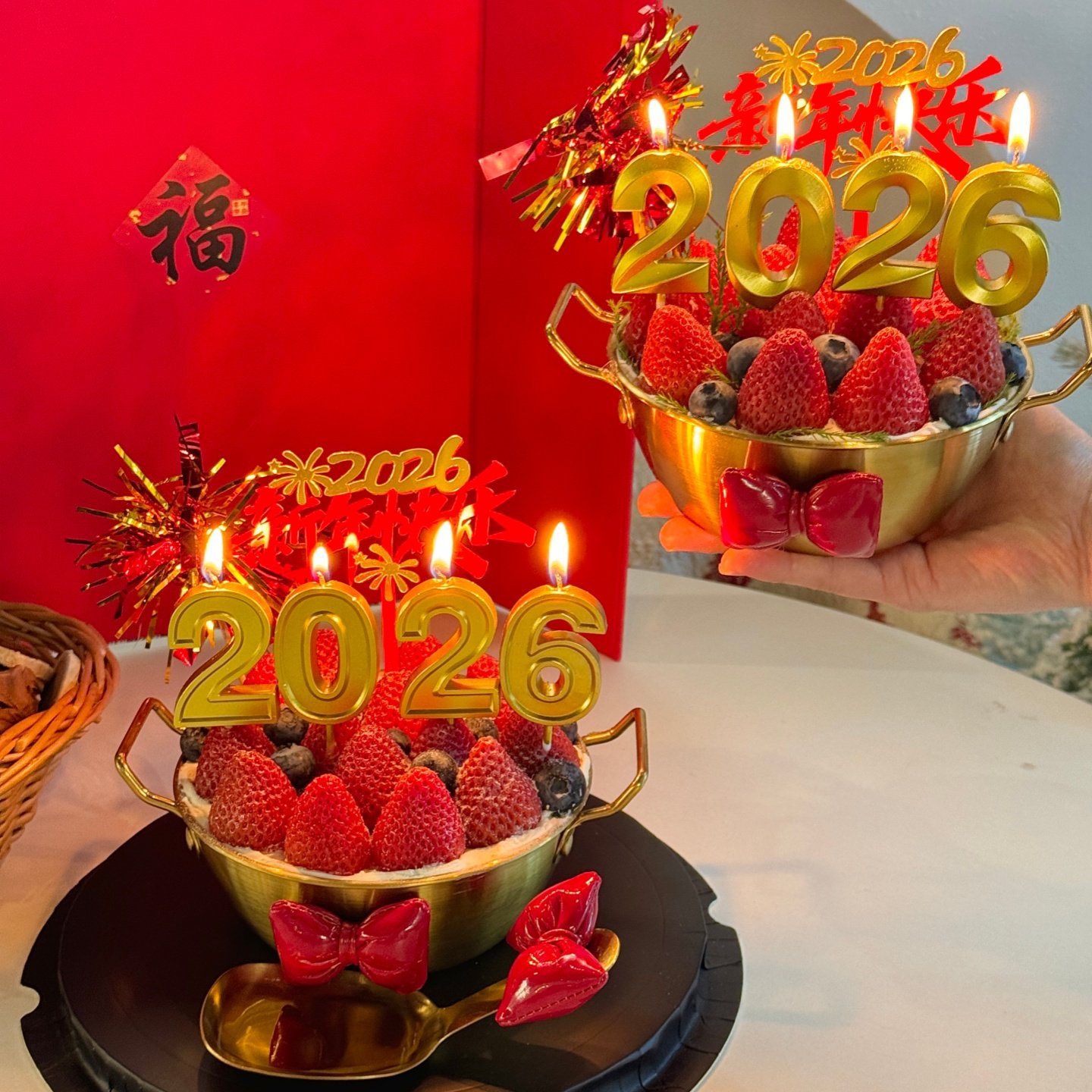 2026新年金色草莓碗蛋糕装饰不锈钢草莓盆元旦跨年蜡烛烘焙装扮,节庆用品/礼品,节日装扮用品,淘宝优惠券,粉丝福利购,淘宝优惠卷