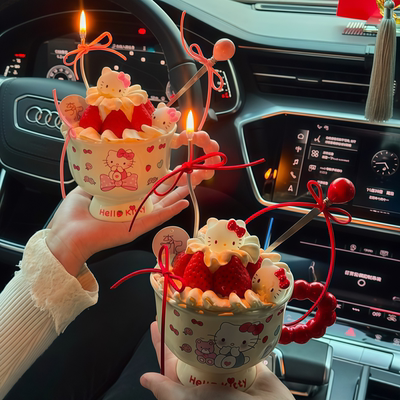 圣诞节KT猫草莓杯蛋糕装饰Hellokitty奶油甜品凯蒂猫蛋糕杯陶瓷杯