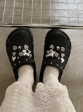 甜桃泡泡库洛米洞洞鞋女款外穿黑色松糕厚底拖鞋夏季diy配饰凉拖