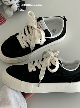 春日商店黑色板鞋女款2025新款秋冬鞋子小众运动休闲厚底面包鞋