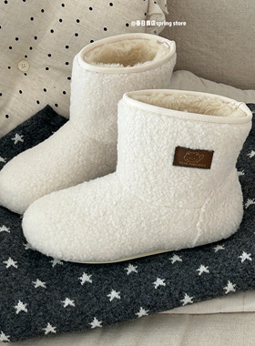 春日商店白色毛毛靴雪地靴女款2025新款冬季保暖棉鞋加绒加厚棉靴