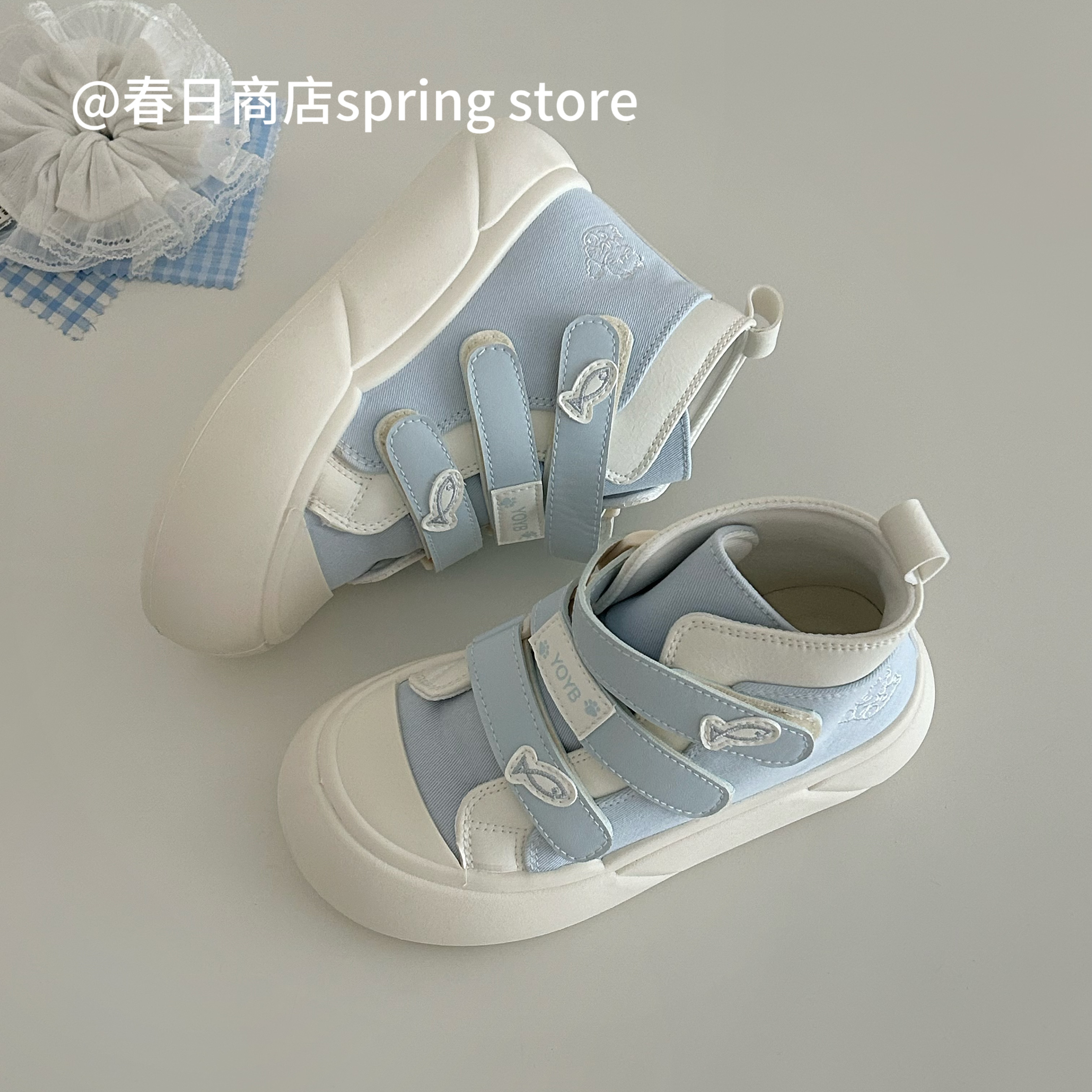 春日商店魔术贴高帮鞋子女