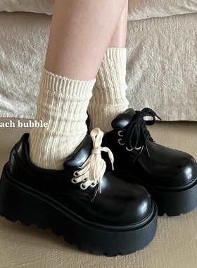 甜桃泡泡 黑色厚底小皮鞋女2025新款春季英伦风复古增高百搭单鞋