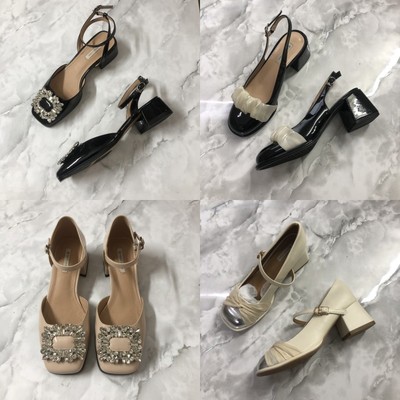 水钻粗跟玛丽珍包头平底单鞋