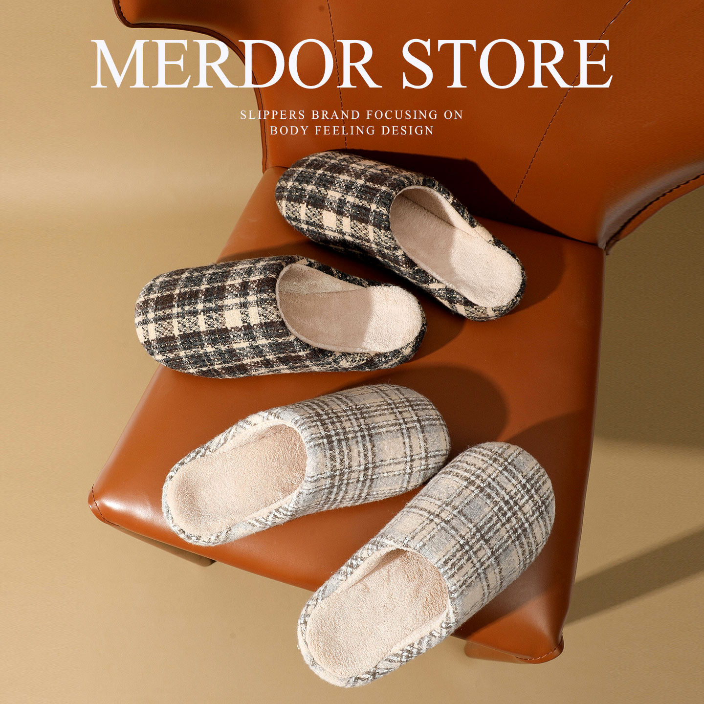 加绒保暖毛绒拖鞋女秋天2026新款冬季家居家用室内格子棉拖鞋男士