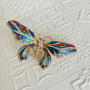彩色珐琅釉镶钻蝴蝶胸针中古欧美首饰女大衣配饰别针合金昆虫胸花