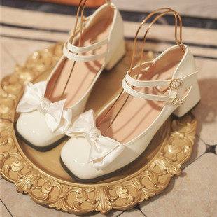 恋爱情结  鹿沉汐原创lolita法式优雅双带方头蝴蝶结玛丽珍鞋百搭