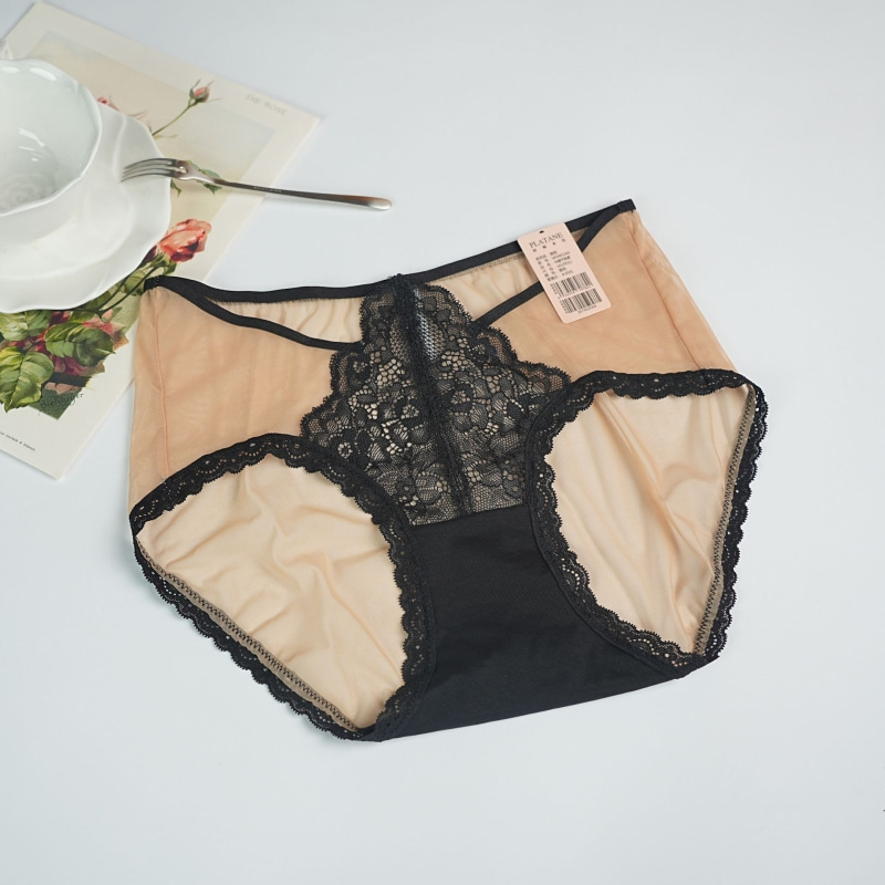 梧桐本色内裤溯悠中腰平角裤精致蕾丝性感镂空包臀底裤wm85243