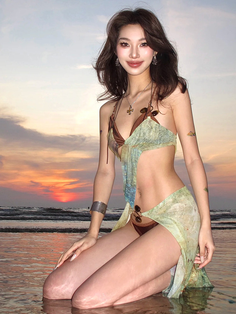 Swimsuit for Women Hot Spring Date Island Deep V Retro silm Adult Bikini sexy Pure Desire and Beauty