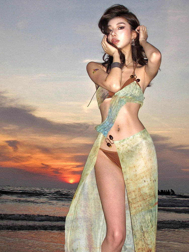 Swimsuit for Women Hot Spring Date Island Deep V Retro silm Adult Bikini sexy Pure Desire and Beauty