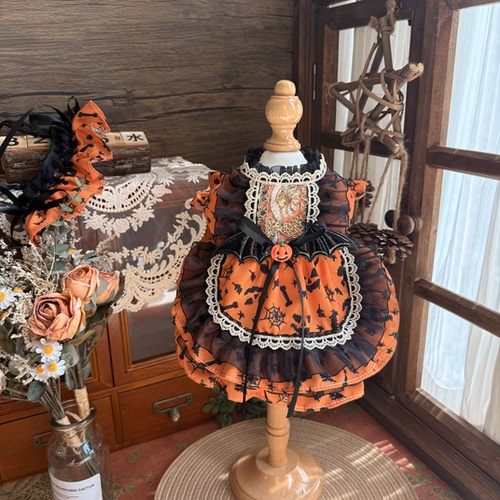 万圣节日系列宠物狗狗衣服猫咪南瓜色小恶魔泰迪博美约克夏公主裙