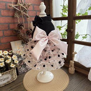 MZ原创宠物*狗狗夏季黑粉波点纱裙吊带小型泰迪比熊博美雪纳瑞
