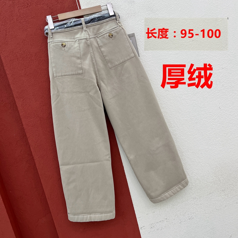 大冬季A FASHION JEANS阿凡牛5383牛仔裤女高腰厚绒九分直筒裤YKK
