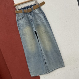 2026春款JEANS 56338牛仔裤女高腰宽松显瘦流星烫钻窄版直筒裤子