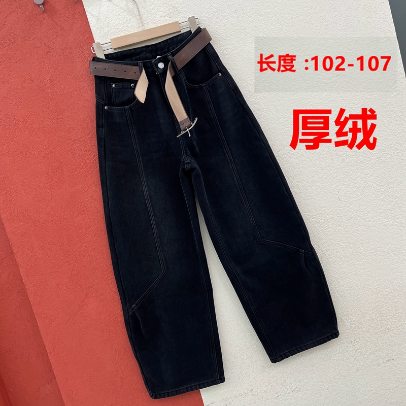冬季A FASHION JEANS阿凡牛5420牛仔裤女高腰厚绒保暖弯刀裤YKK