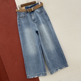 春款HYFS JEANS红提子66095牛仔裤女浅蓝磨破宽松阔腿裤马刺筒裤