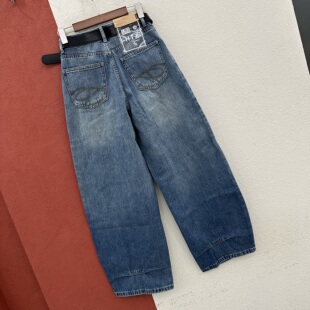 春款HYFS JEANS红提子66016牛仔裤女刺绣弯刀裤水洗香蕉裤拖地裤