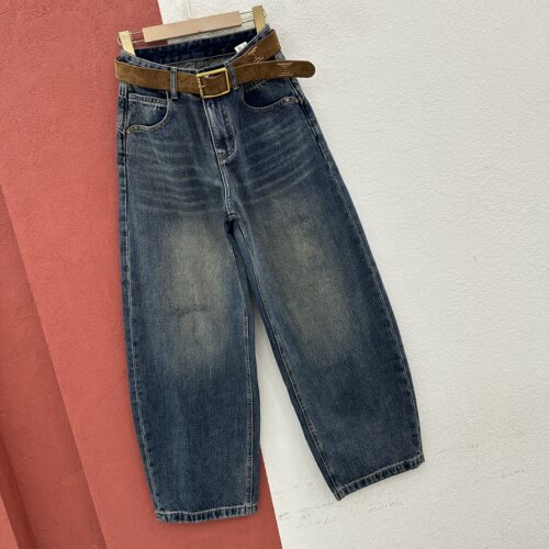2026秋款JEANS倩小妞19984牛仔裤女高腰水洗弯刀裤猫须绣线缩脚裤