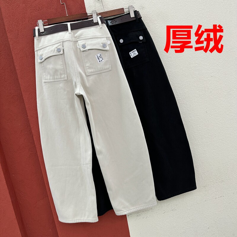秋冬欧货FASHION JEANS港恋68616牛仔女厚绒窄版弯刀裤翻盖大口袋