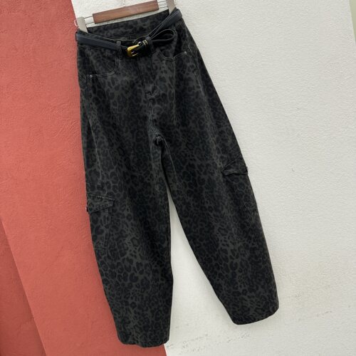 2026秋款N FASHION JEANS韩酷莱5508显瘦弯刀牛仔裤女豹纹拖地裤