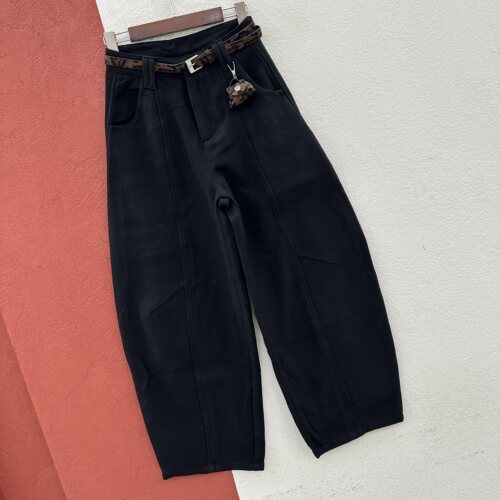 2026秋款JEANS红提子19156女高腰压线弯刀裤面料毛呢筒裤豹纹长裤