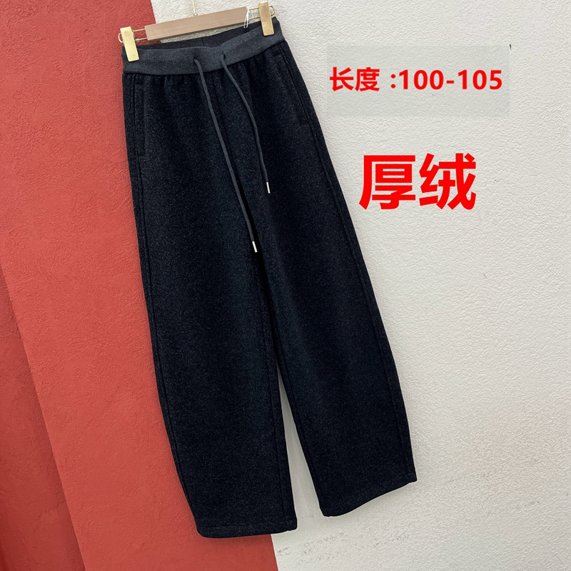 秋冬裤欧洲站女士80780羊毛休闲裤松紧腰系带厚绒弯刀裤面料裤