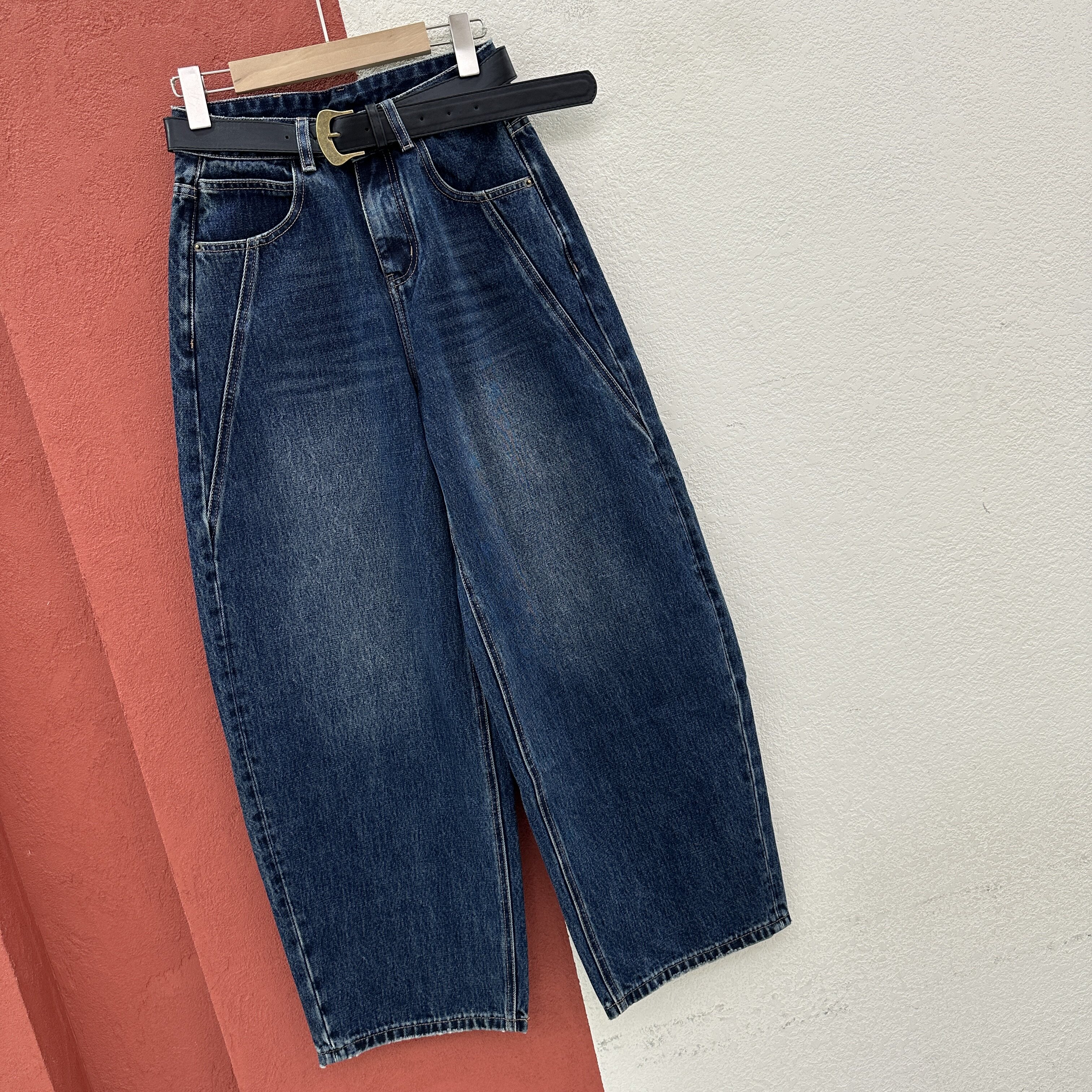 2026秋款CC JEANS2665牛仔裤女高腰压线弯刀裤刺绣彩线缩脚拖地裤