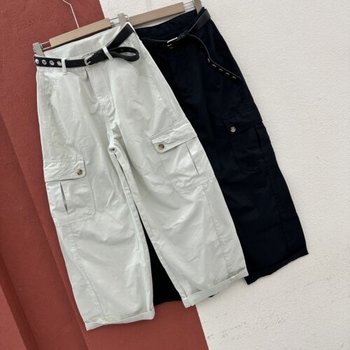 欧货JEANS韩酷莱66373牛仔裤女夏款高腰宽松大口袋弯刀工装裤薄料