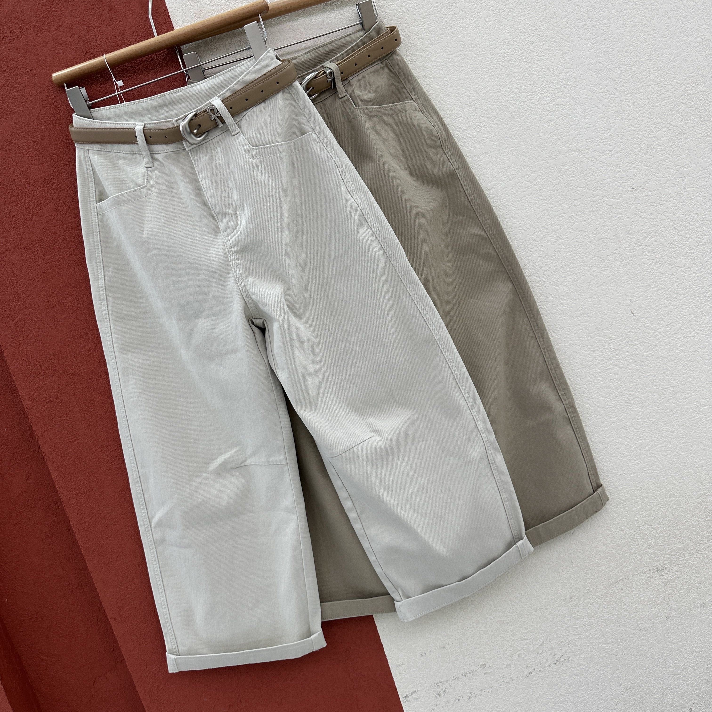 2026春款YKK过得好73153牛仔裤女高腰宽松阔腿直筒裤大口袋九分裤