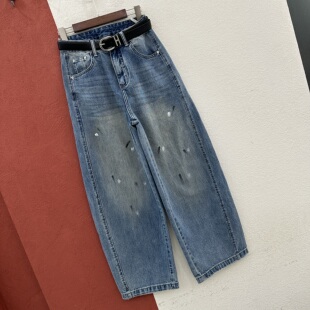 拖地萝卜弯刀裤 女高腰油漆脏脏裤 JEANS金蚂蚁2659牛仔裤 2026春款