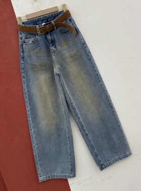 2026春款JEANS倩小妞佑度19356牛仔裤女高腰宽松直筒裤刺绣弯刀裤