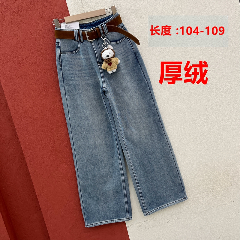 冬季HYFS JEANS红提子16531牛仔裤女高腰复合厚绒直筒裤大棉裤YKK