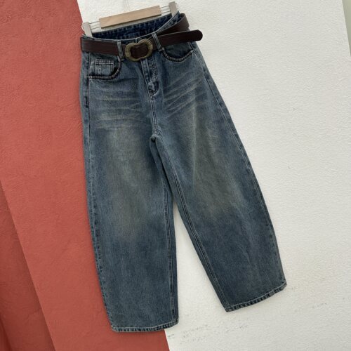 2026秋款JEANS欧货正品58689牛仔裤女高腰水洗做旧复古蓝弯刀裤