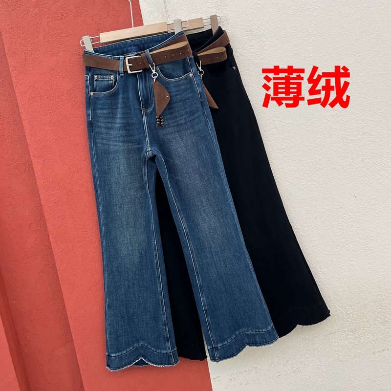 Q FASHION JEANS酷希莱 佐拿8589 8590牛仔裤女薄绒挂件喇叭裤YKK