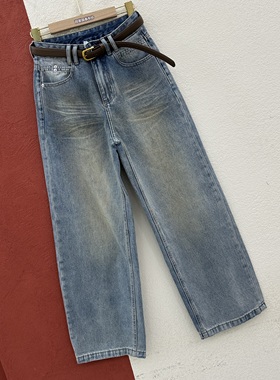 春款JEANS倩小妞佑度19362牛仔裤女高腰显瘦直筒裤猫须拖地裤长裤