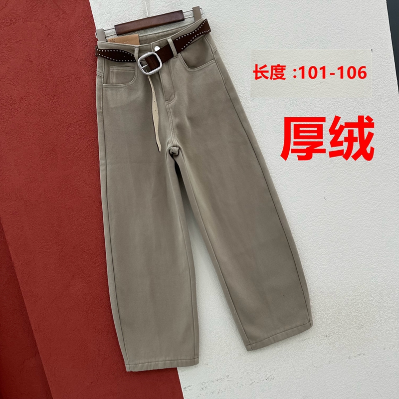 HYFS JEANS红提子16626牛仔欧洲站冬季复合厚绒弹力窄版弯刀裤女