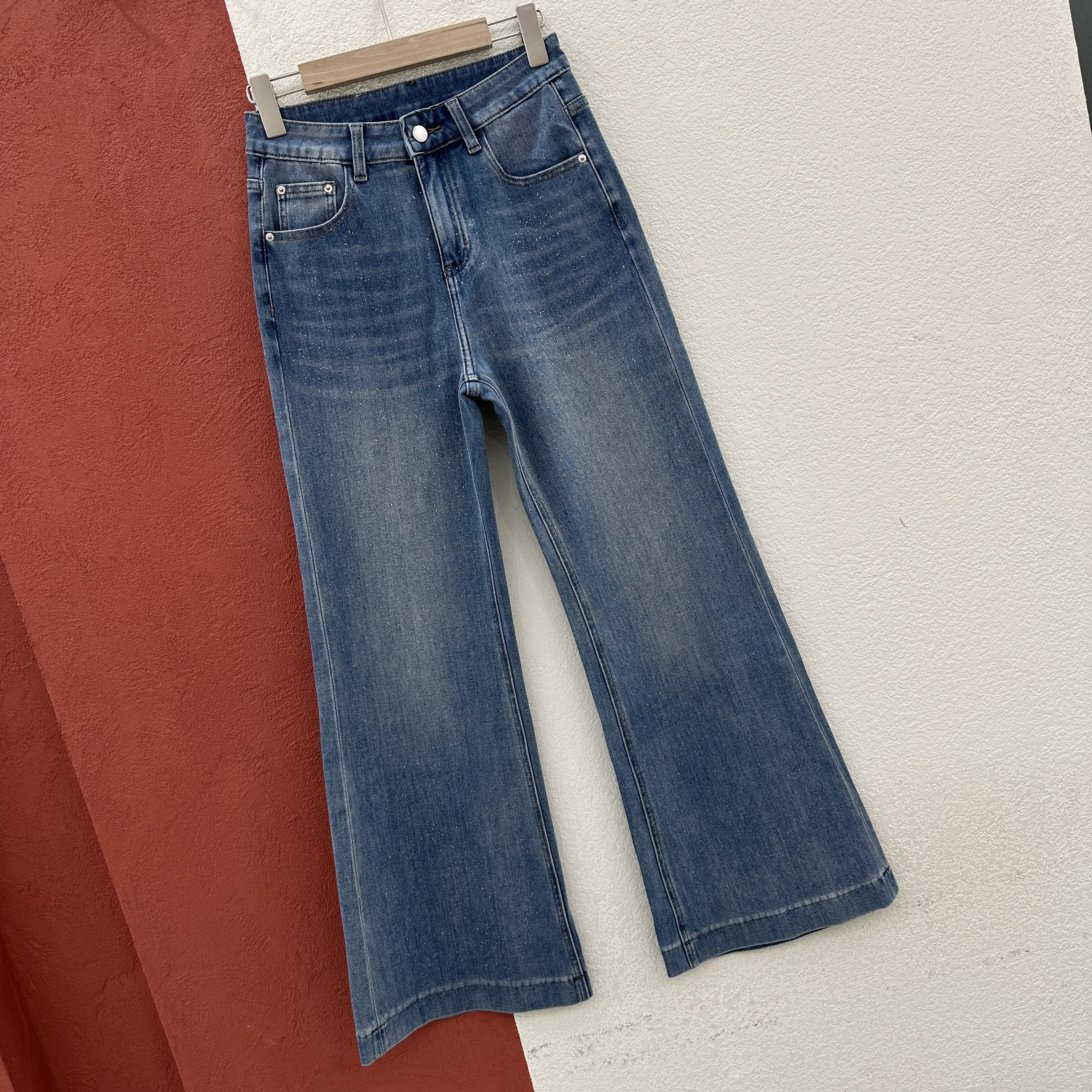 2026春款JEANS酷希莱8635牛仔裤女宽松流星细闪喇叭裤九分微喇裤