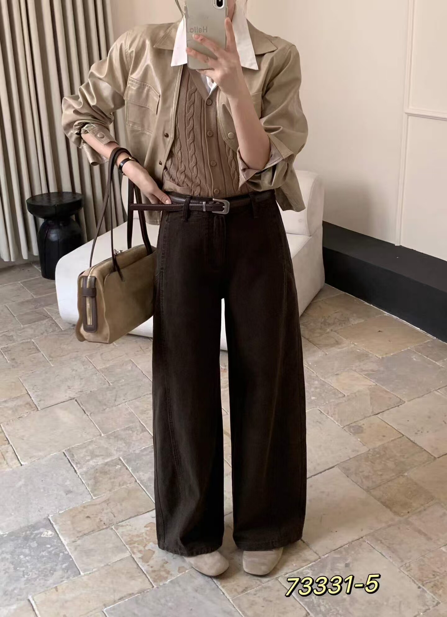 2026秋款GDH过得好73331牛仔裤女高腰侧边压线无弹弯刀拖地裤筒裤