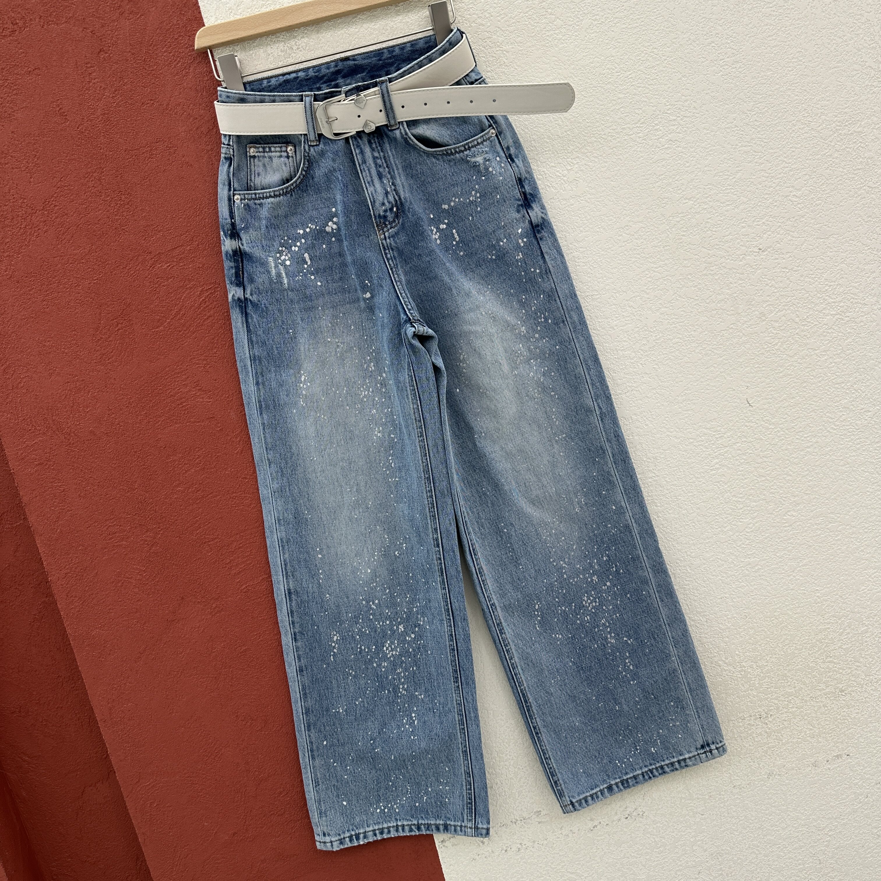 2026春款 YKK GDH过得好73223牛仔裤女高腰显瘦油漆点窄版直筒裤