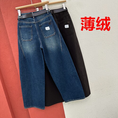 秋冬欧货FASHION JEANS可可江南2766 2767牛仔女植绒火柴人弯刀裤