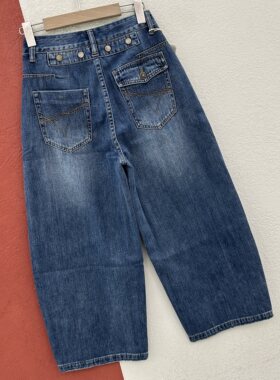 夏款欧货A FASHION JEANS阿凡牛5682牛仔裤女高腰九分破洞弯刀裤