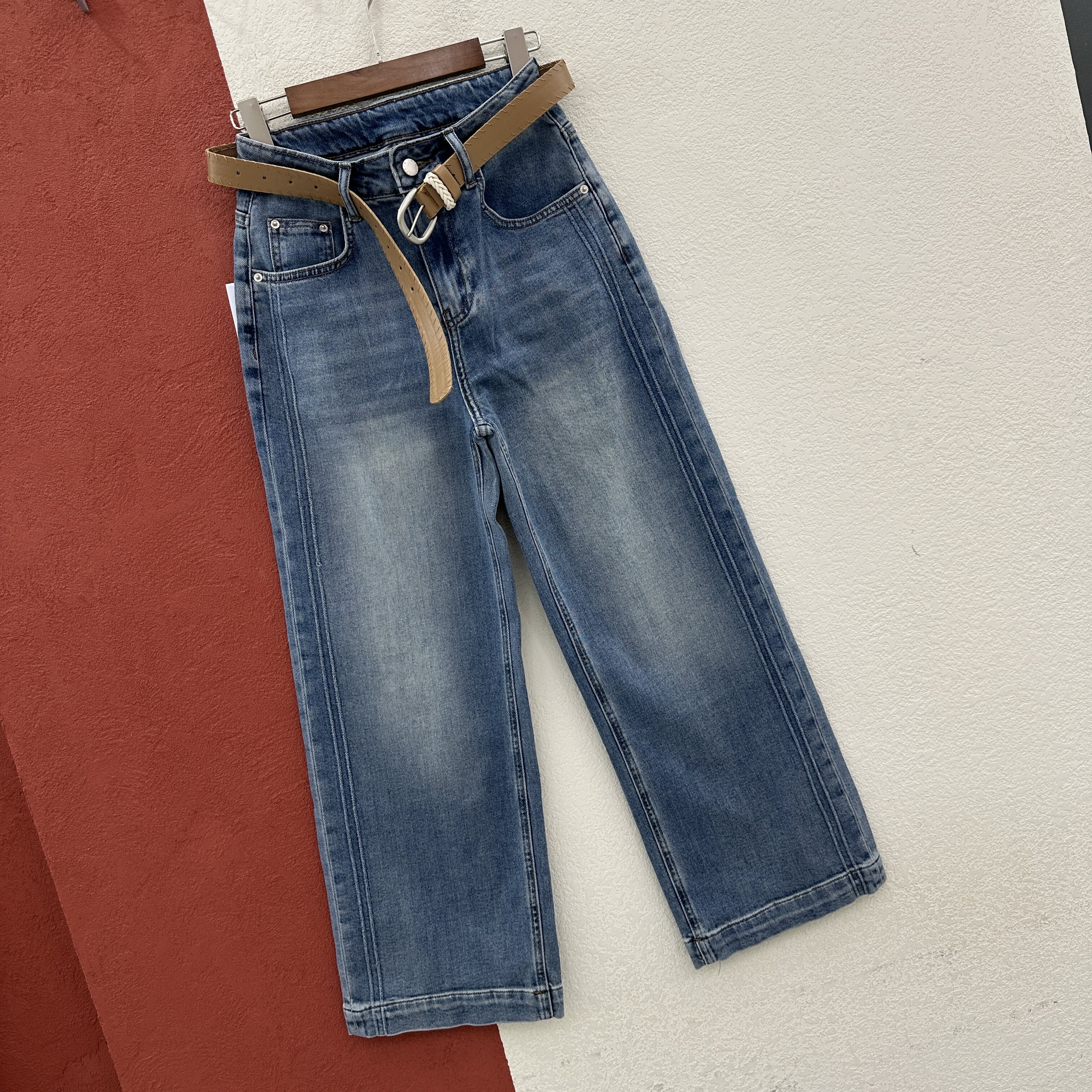 2026春款YKK港恋68121欧货时尚牛仔裤女直筒裤九分阔腿裤奶奶裤