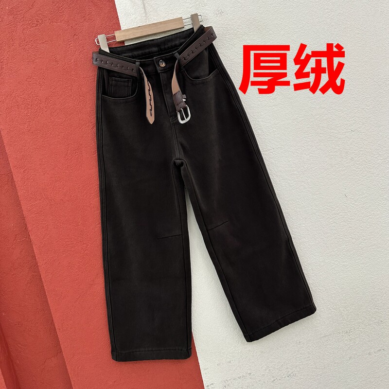 秋冬欧货JEANS倩小妞21314-2牛仔裤女厚绒后口袋纽扣靴裤奶奶裤