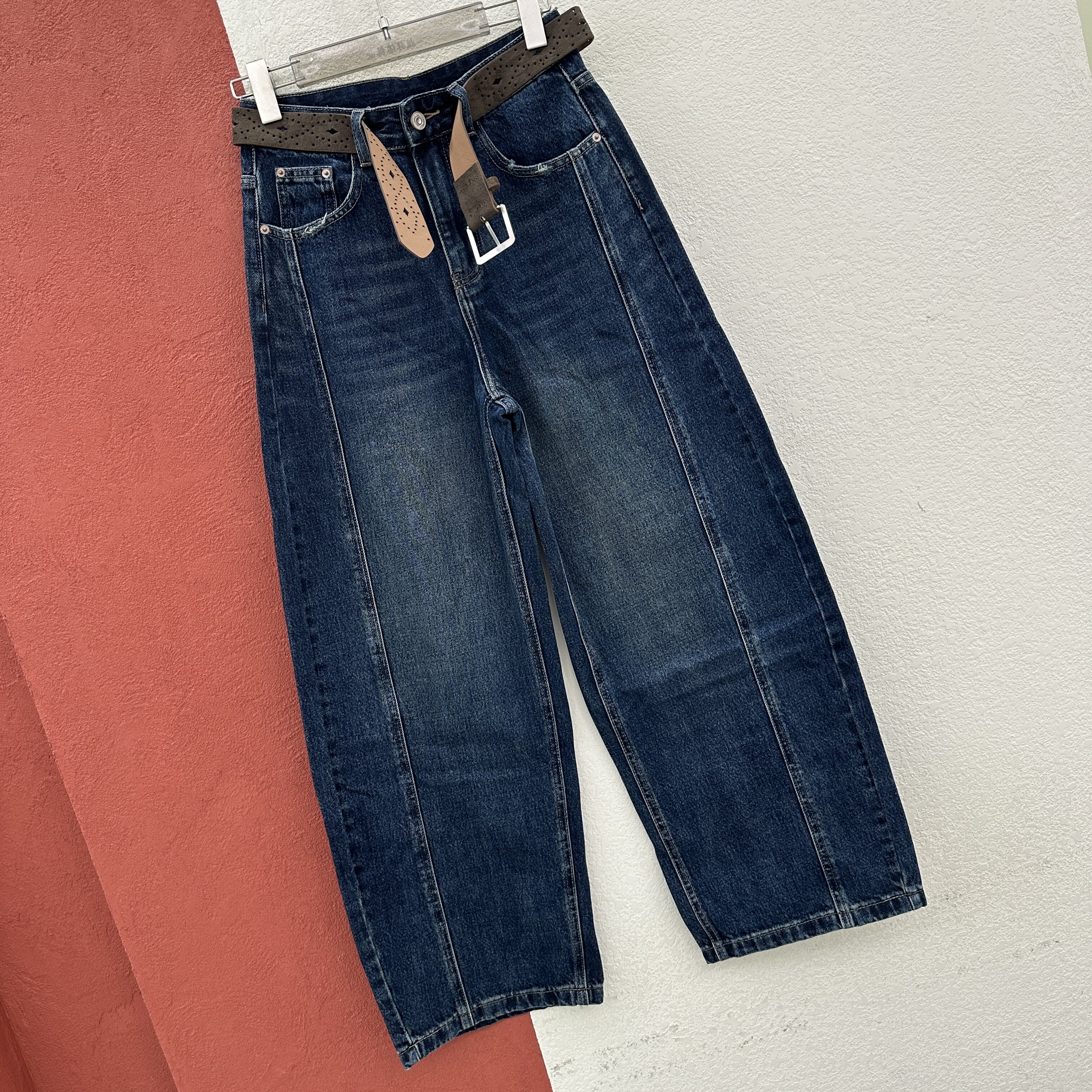 JEANS酷希莱61375牛仔裤欧货高腰显瘦压线弯刀裤女宽松百搭筒裤