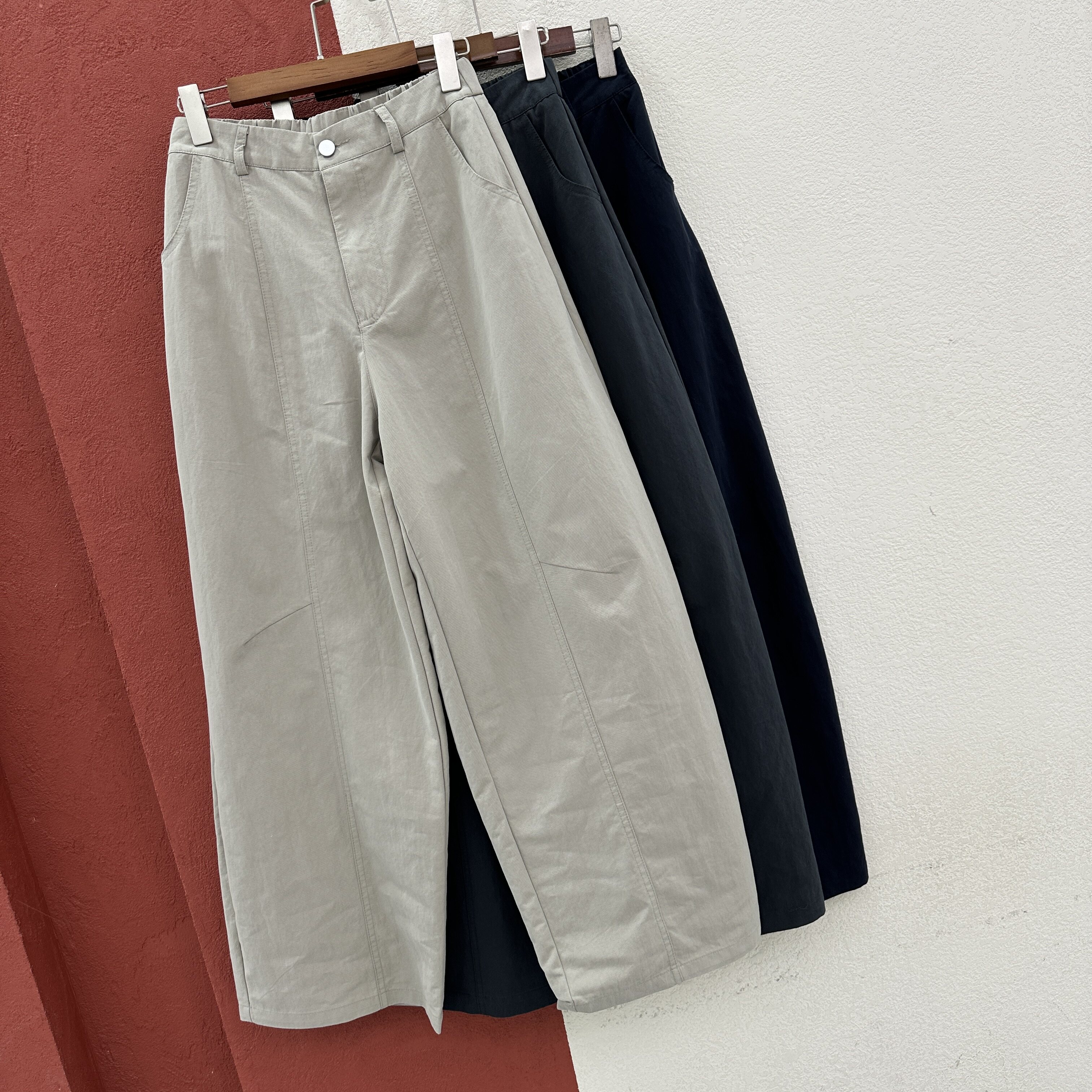 2026春款欧韩时尚潮流半松紧休闲裤女高腰显瘦色布面料裤多色长裤