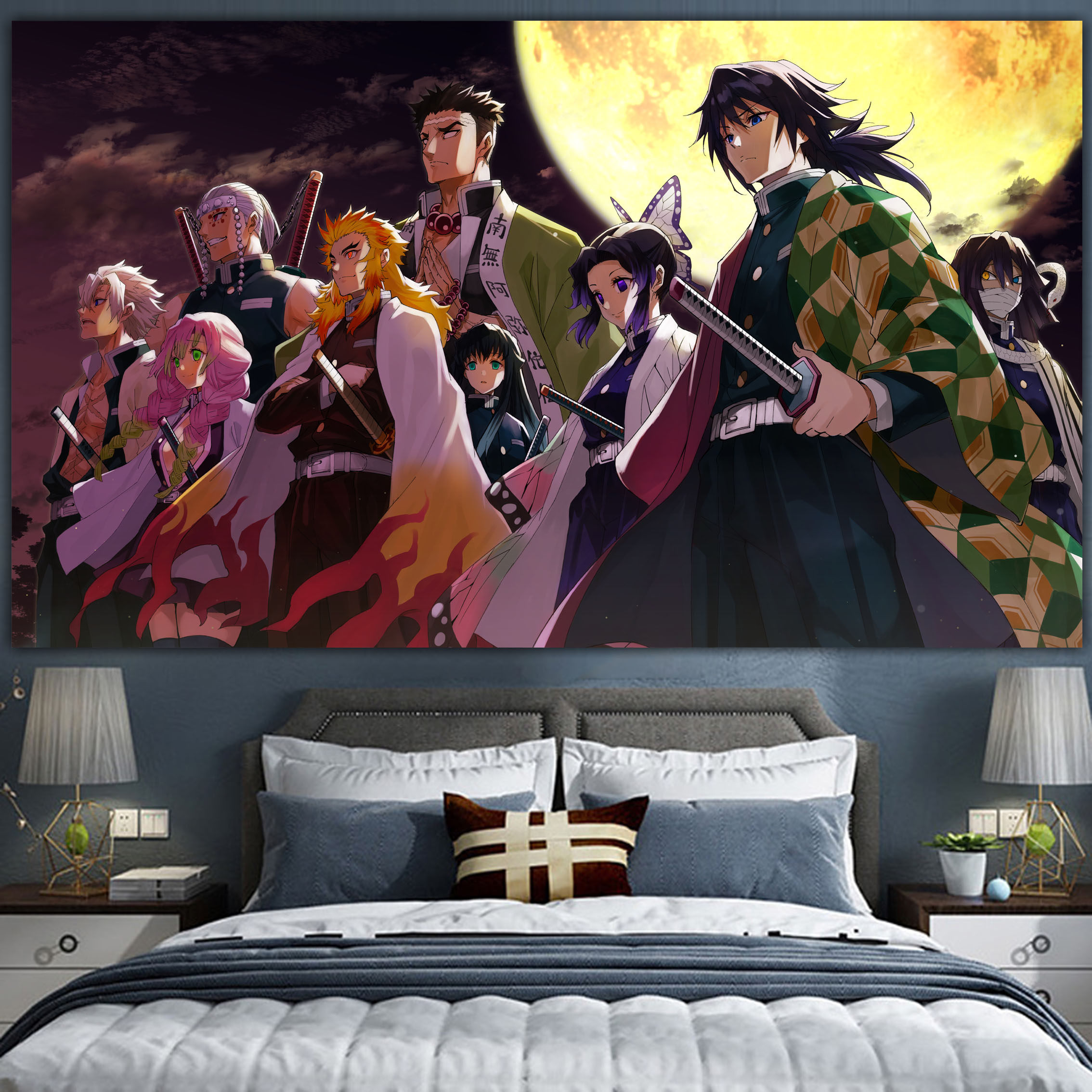 鬼灭之刃日轮刀背景布ins挂布宿舍床头潮卧室装饰挂毯可定制墙布