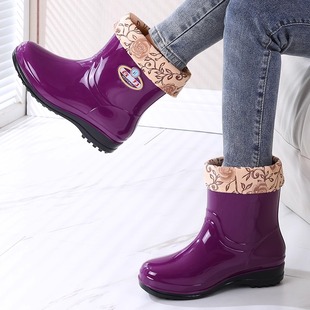 女士雨鞋加棉保暖防滑耐磨雨靴夏冬四季厨房女防水鞋中筒时尚雨靴