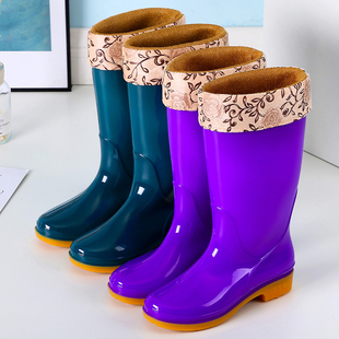 防滑厚底水靴长筒牛筋底水鞋 雨鞋 雨靴厨房耐磨胶鞋 高筒四季 女 女款