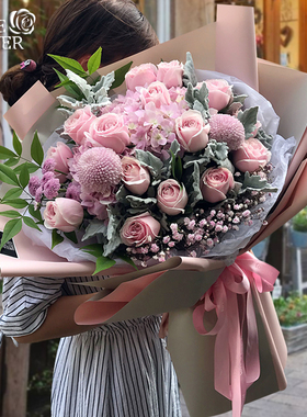 毕业季杭州鲜花速递同城玫瑰花绣球花束爱人女友生日订花店送上门